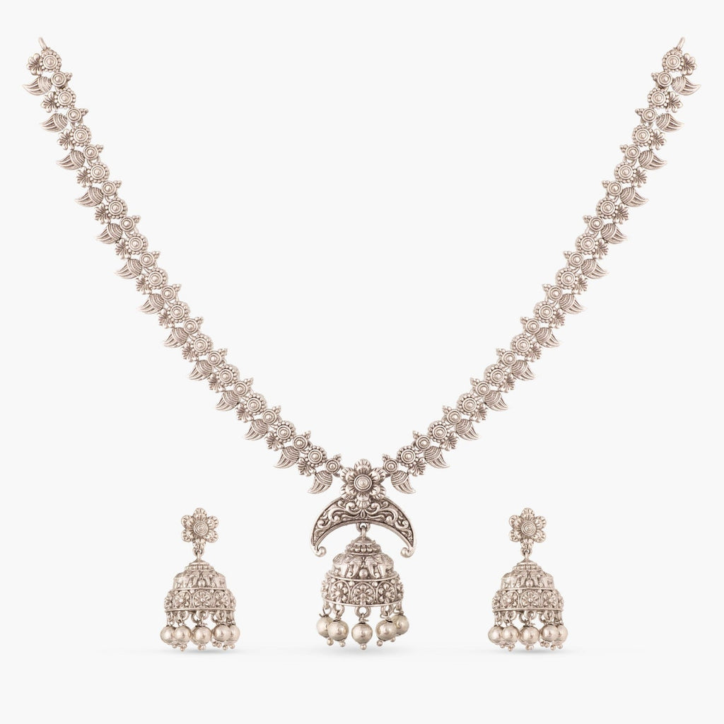 Maati Jhumki Floral Antique Oxidized Necklace Set