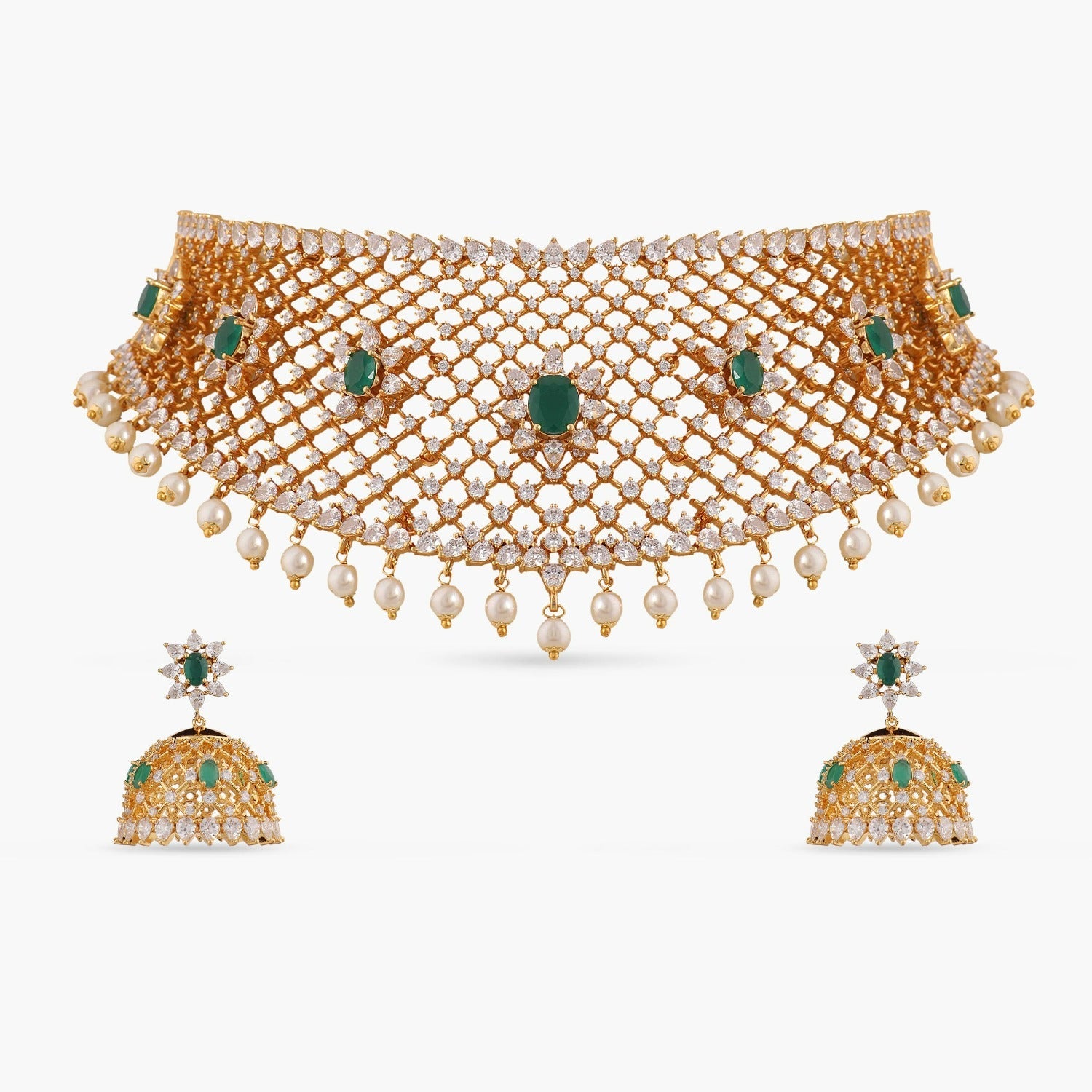 Floral Filigree Nakshatra CZ Necklace Set