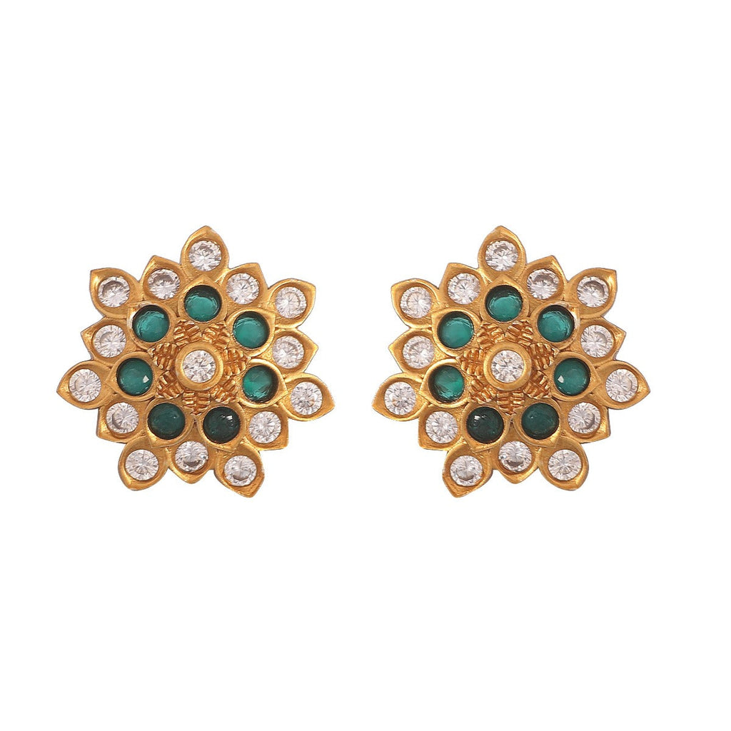 Antique Gold Plated Floral Small Stud Earrings