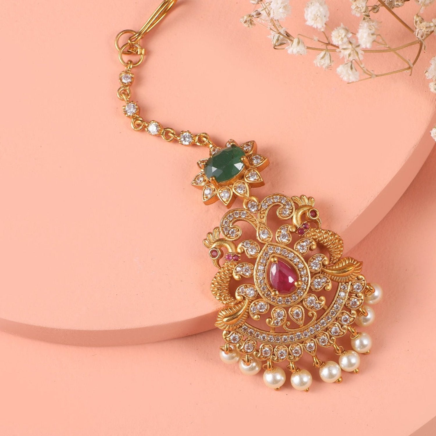 Antique Gold Plated Viksha Maang Tika