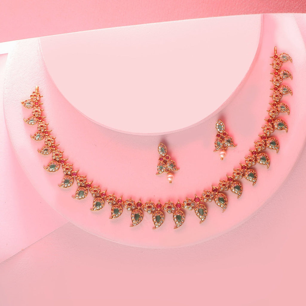 Antique Gold Plated Yutha Necklace Earring Set