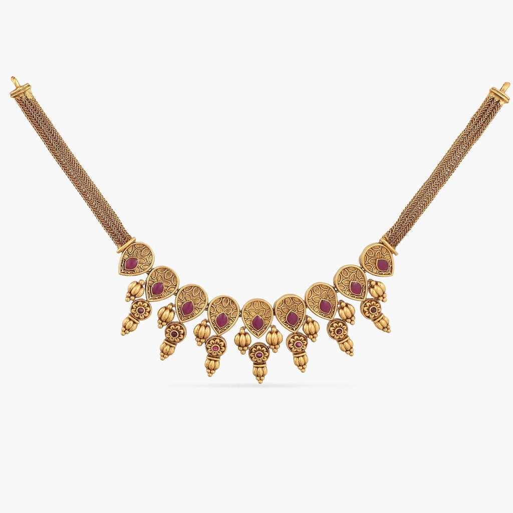Azba Leafy Floral Antique Necklace 