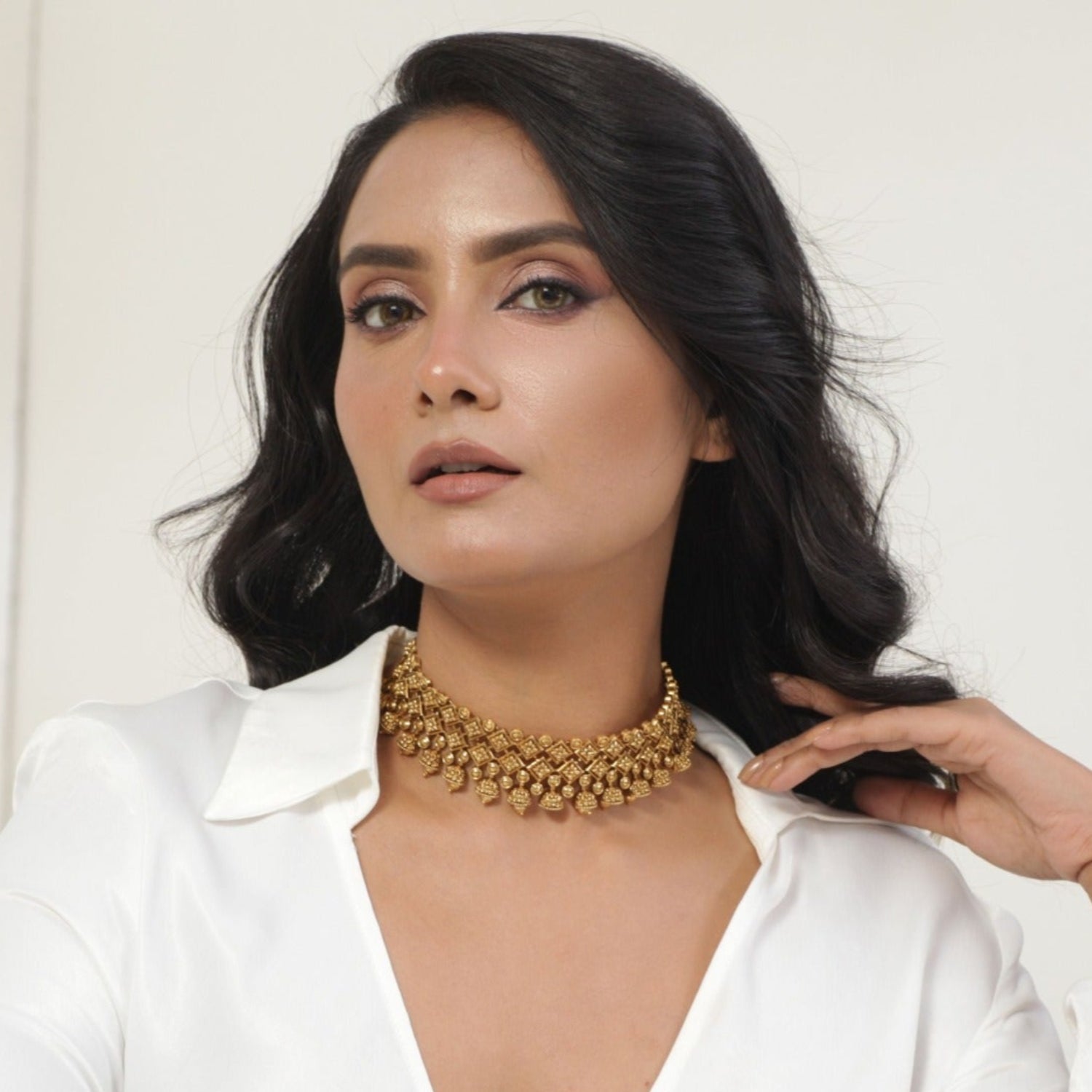 Azba Statement Floral Jhumki Antique Choker